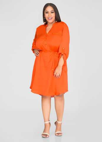 Satin Zip Detail Shirtdress