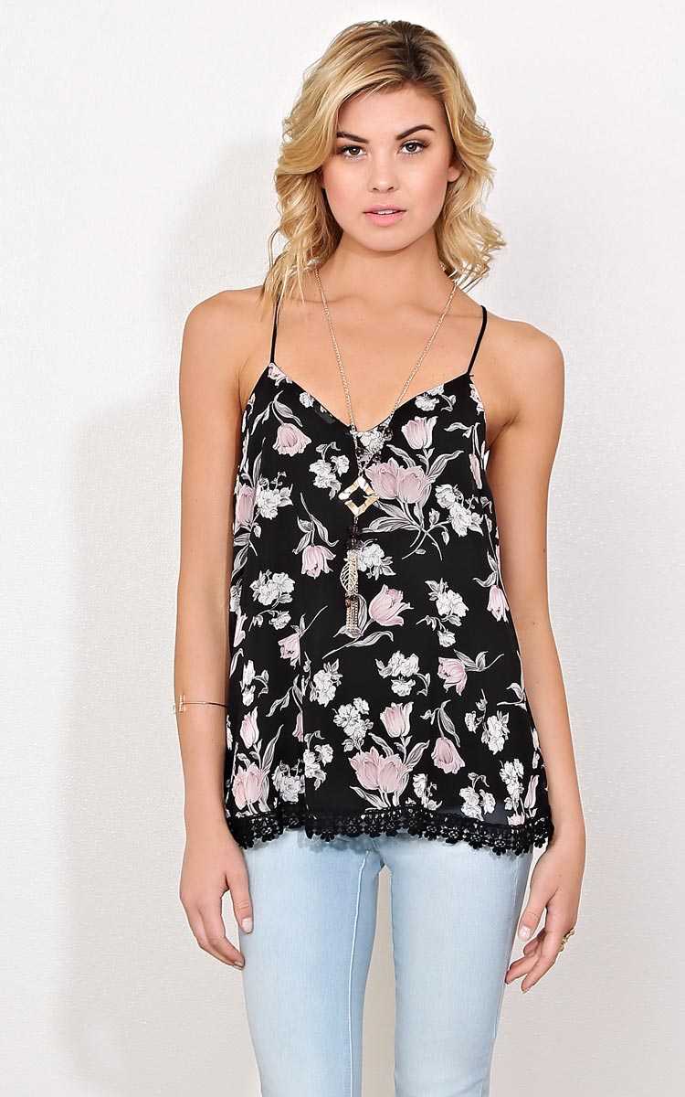 Posie Floral Necklace Top - - Black Combo in Size by Styles For Less