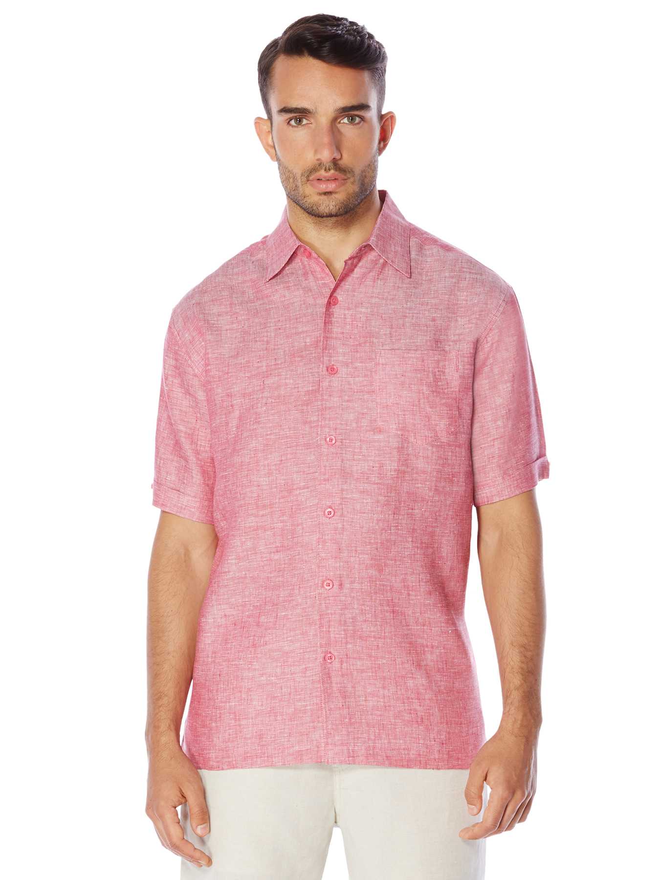 Cubavera 100% Linen Short Sleeve 1 Pocket Cross Dye Shirt