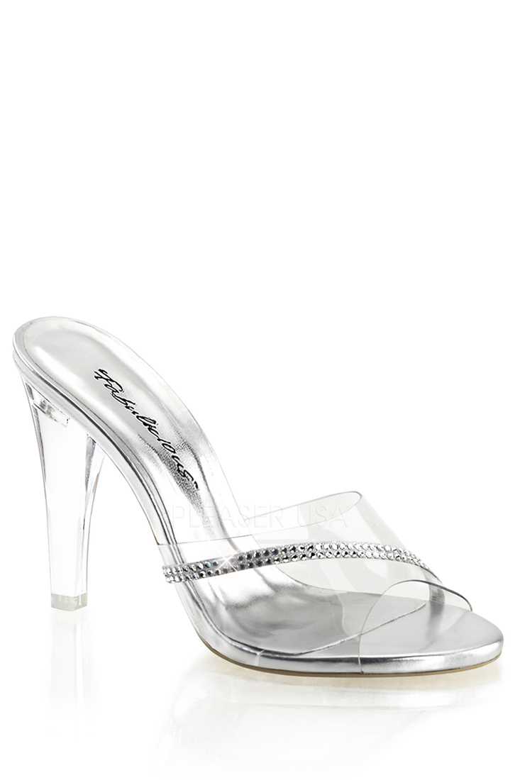 Clear Rhinestone Accent Slip On Sandal High Heels Plastic