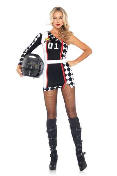BLACK WHITE FIRST PLACE RACER SEXY 2 PIECE COSTUME OUTFIT