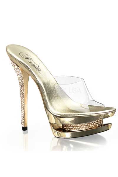 Clear Gold Chrome Rhinestone Platform High Heels