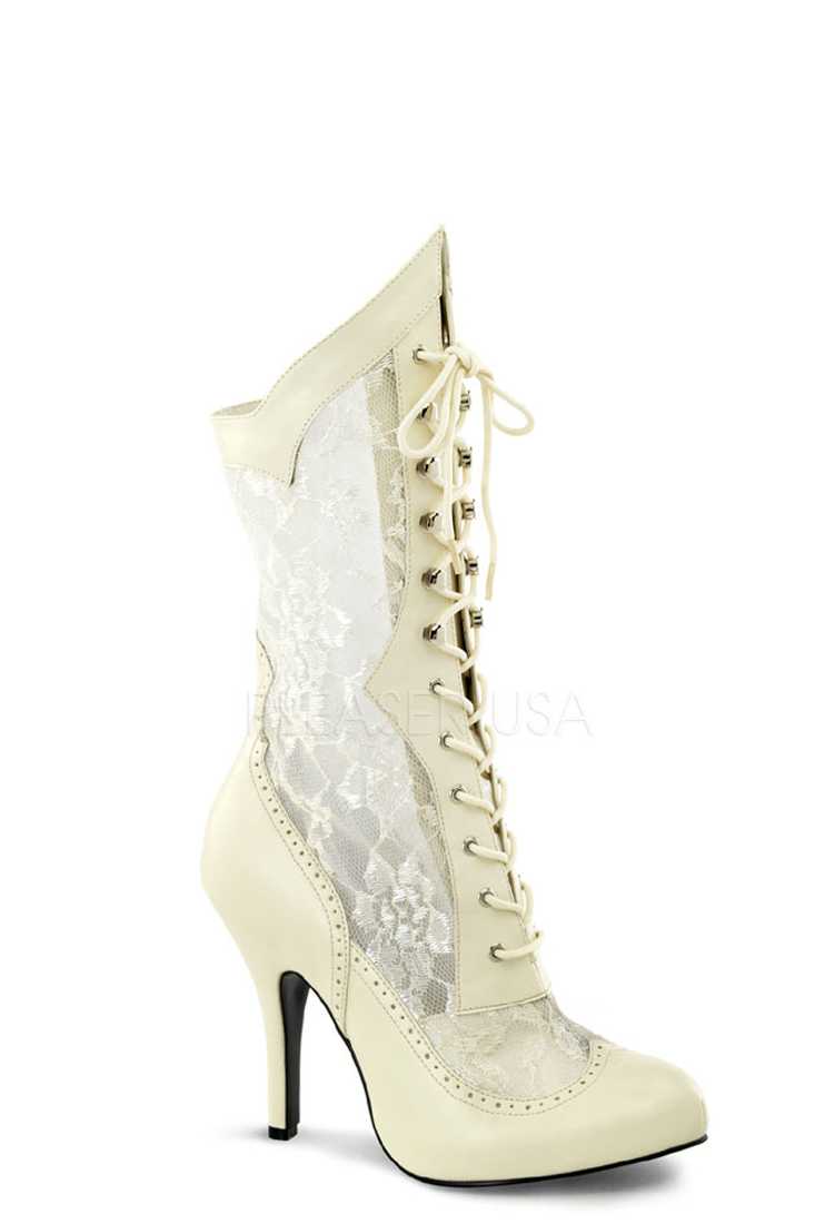Ivory Lace Wide Width Victorian Style Boots Faux Leather