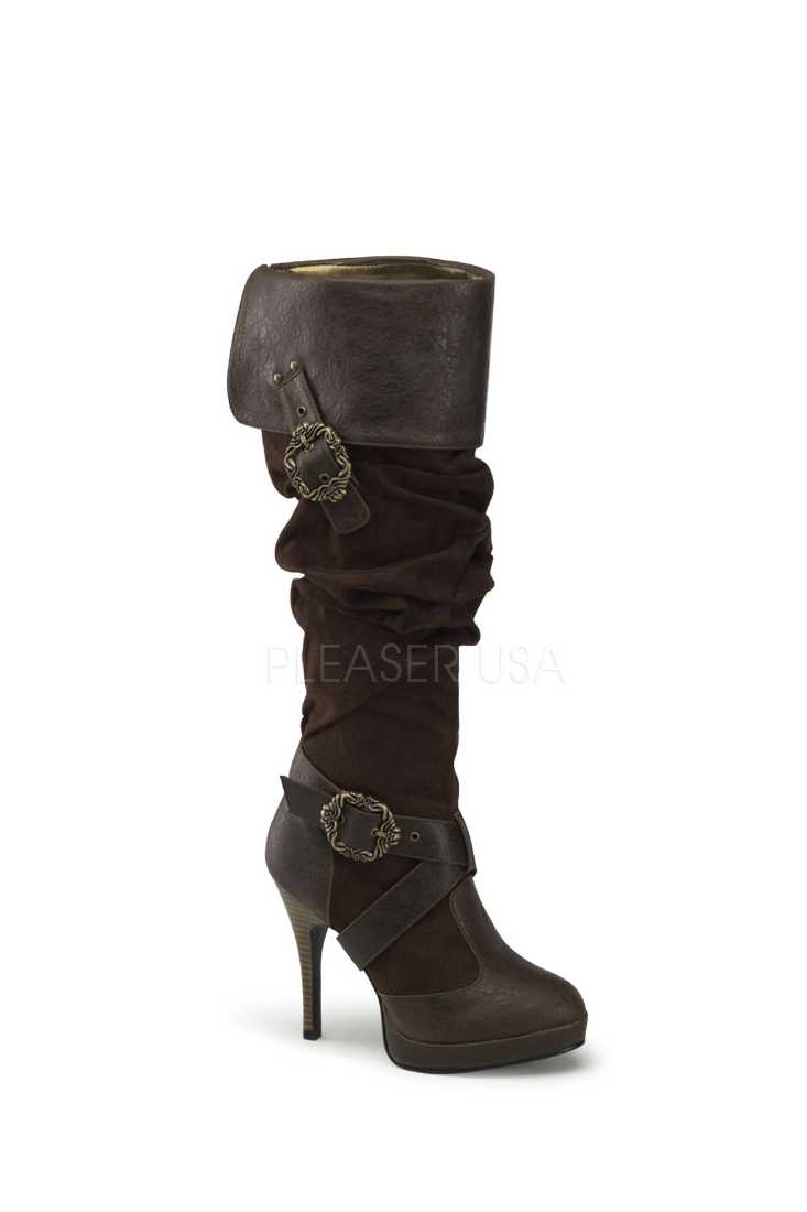 Brown Slouchy Knee High Boots Faux Suede