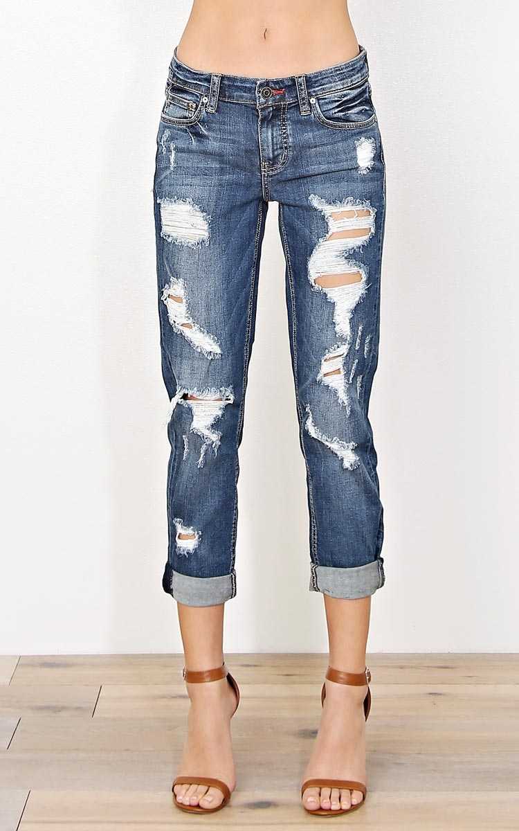 Chris Distressed Boyfriend Jeans - Med Destroyed in Size by Styles For Less