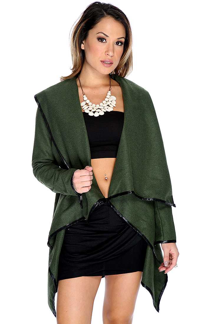 Olive Asymmetrical Hem Long Sleeves Outerwear