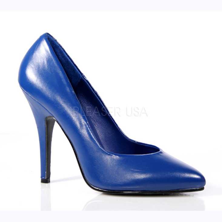 Navy Blue Single Sole Pump High Heels Leather