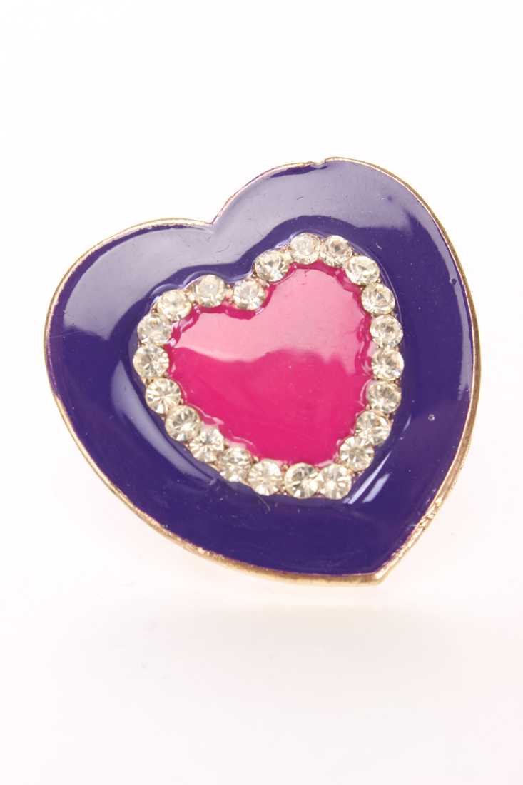 Purple High Polish Rhinestone Heart Ring