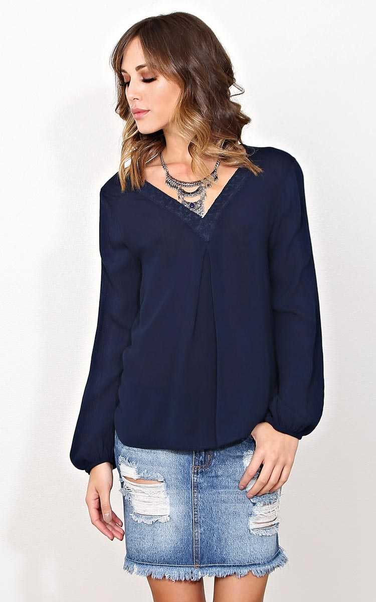 Navy Chill Woven Gauze Top - SML - Navy in Size Small by Styles For Less