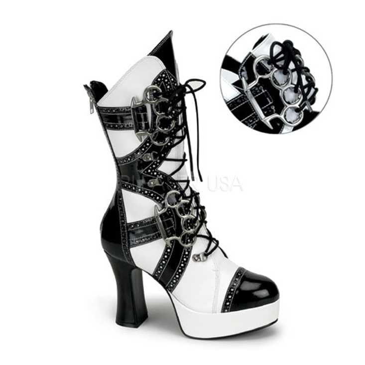 Black White Patent Brass Knuckle Platform Boots