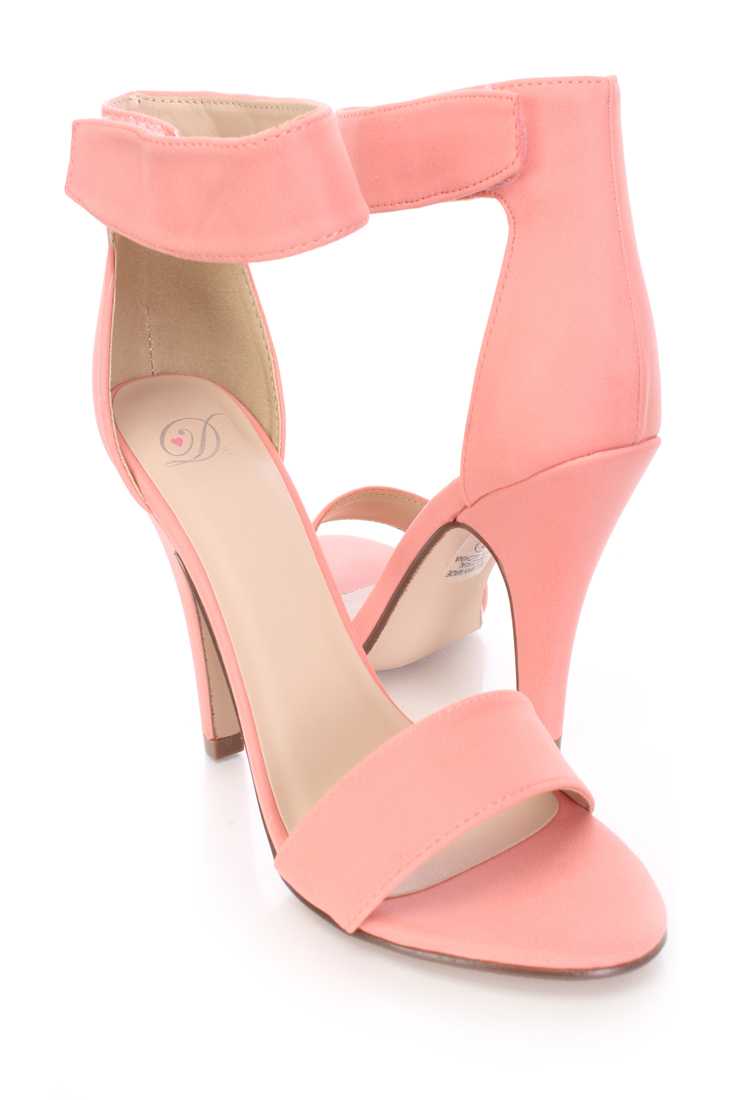 Salmon Open Toe Single Sole Ankle Strap Heels Faux Leather
