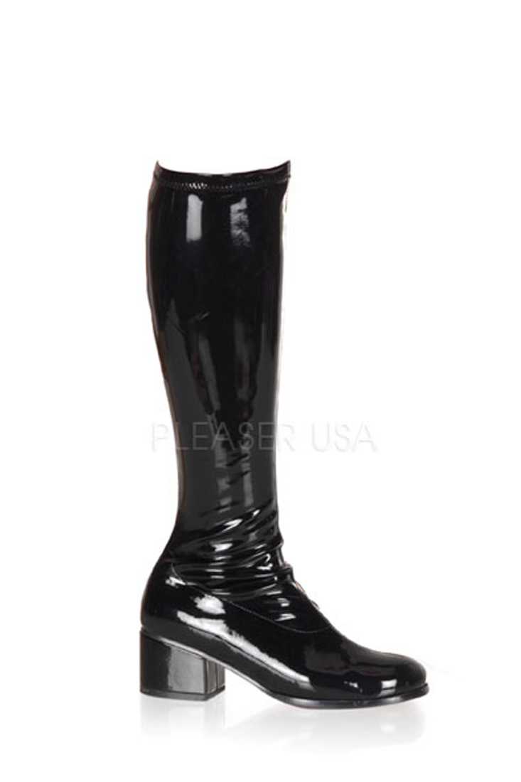 Black Chunky Heel Retro Boots Patent Faux Leather
