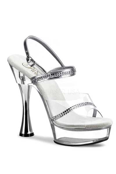 Silver Clear Metallic Rhinestone Cone High Heels