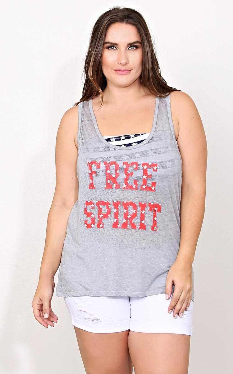 Plus Size FREE SPIRIT Tank And Bandeau Set - Med Grey in Size by Styles For Less