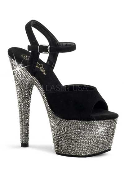 Black Pewter Rhinestone Platform High Heels