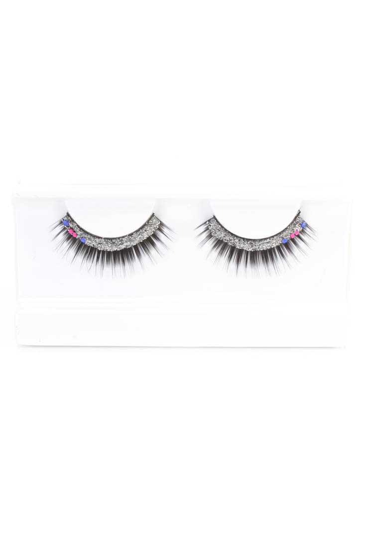 Royal Blue Silver Glitter Rhinestone Accent Faux EyeLashes