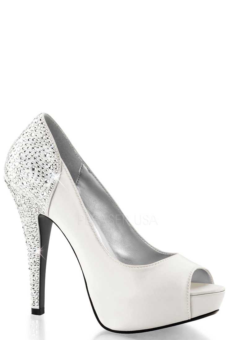 Ivory Rhinestone Pump High Heels Silk Satin
