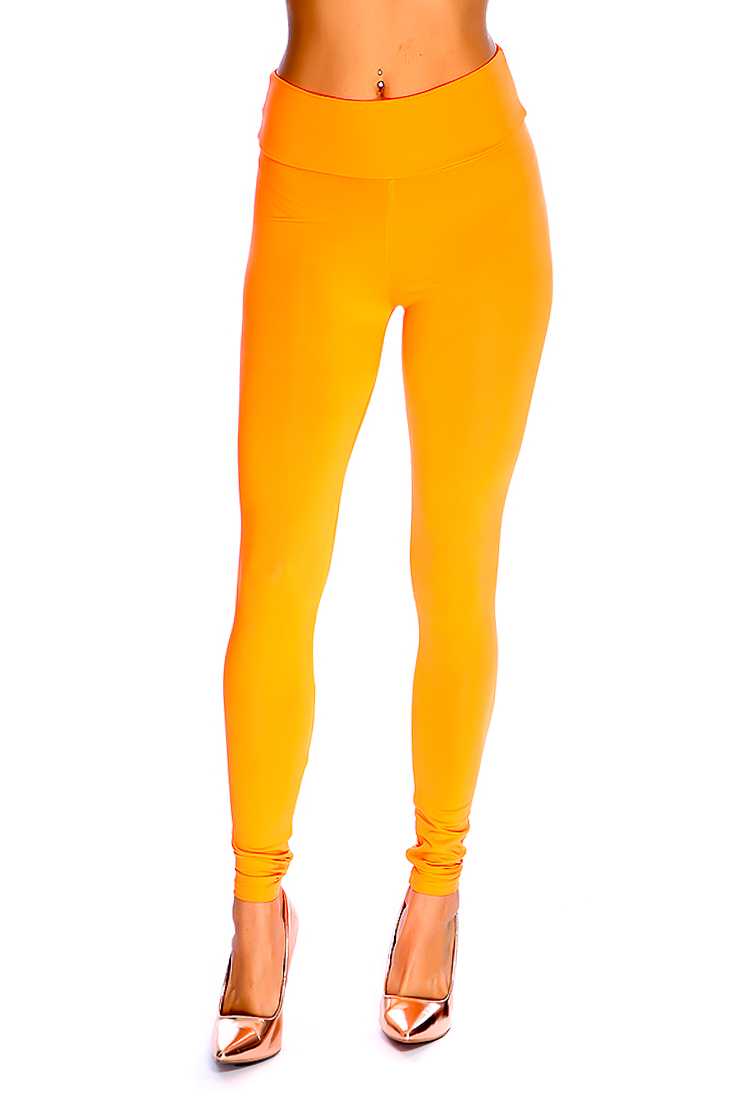 Neon Orange High Waist Wide Banded Leggings