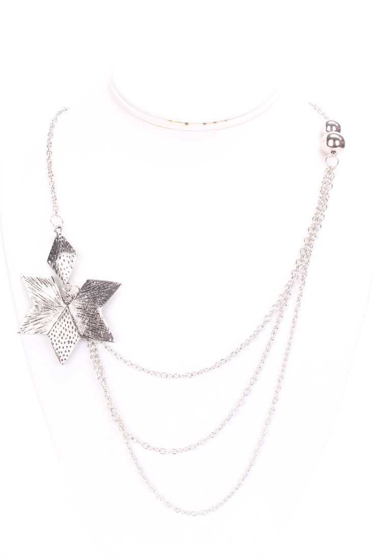Vintage Silver Star Accent Layered Design Thin Chain Necklace
