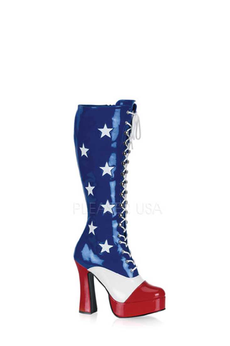 Blue Red White American Flag Boots Patent