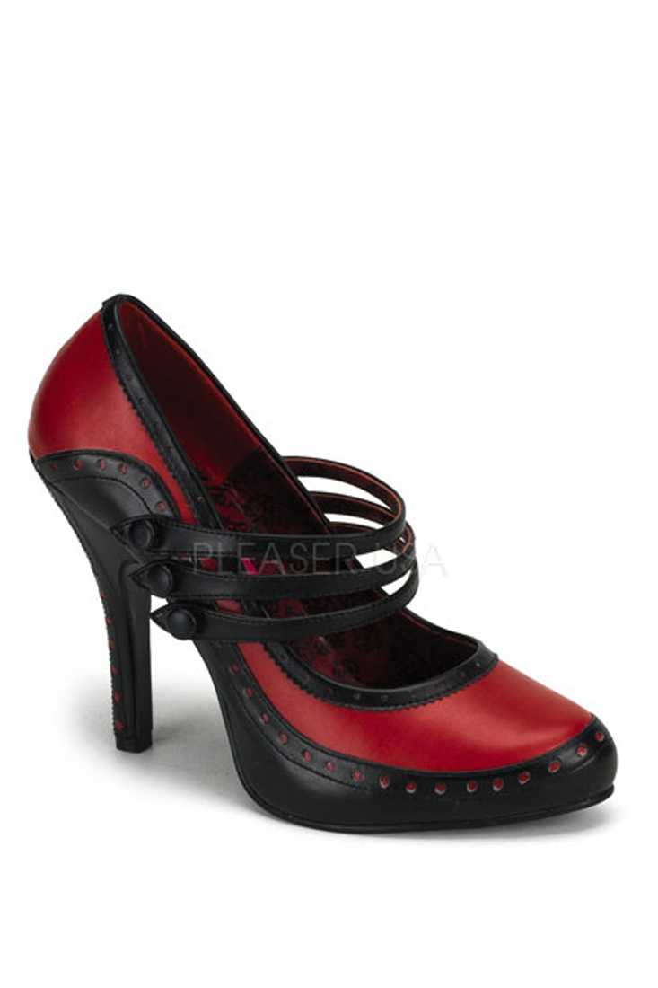 Black Red Two Tone Maryjane High Heels Faux Leather
