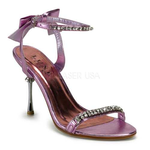 Pink Metallic Rhinestones Trim Single Sole Heels Satin