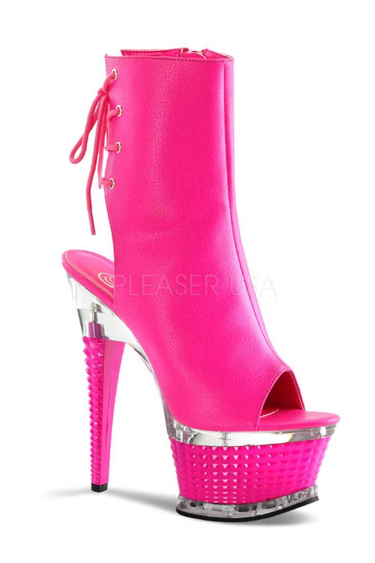 Neon Hot Pink Open Toe Platform High Heels Faux Leather