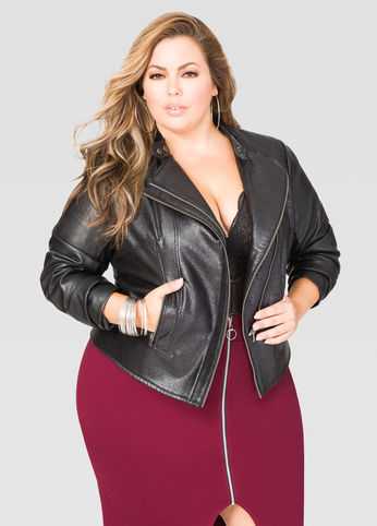 Contrast Faux Leather Moto Jacket