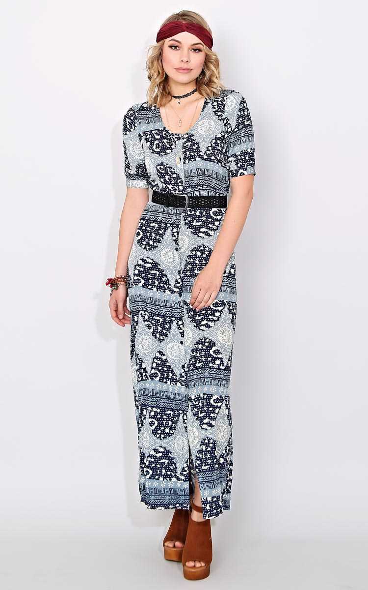 Wildest Dreams Gauze Maxi Dress - - Blue Combo in Size by Styles For Less