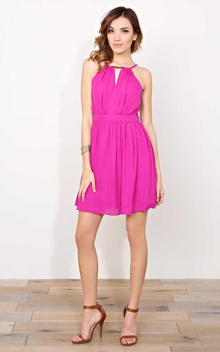 Unwritten High Neck Woven Dress - LGE - Fuchsia/HP in Size Large by Styles For Less