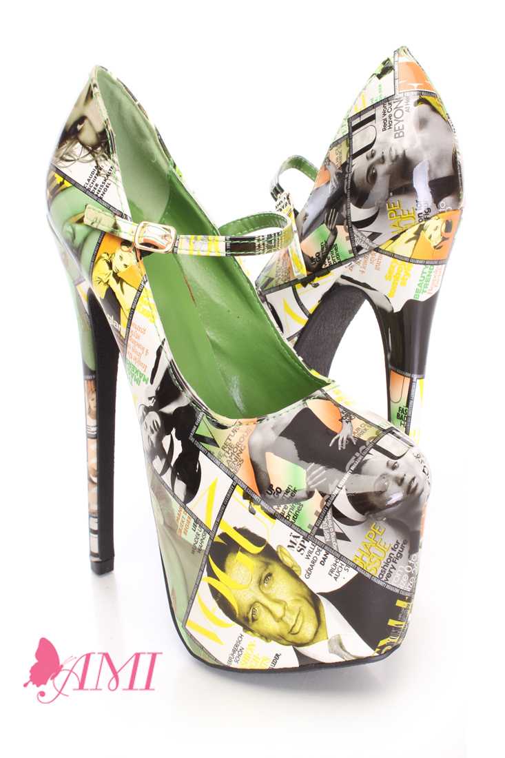 Green Printed Maryjane High Heels Patent