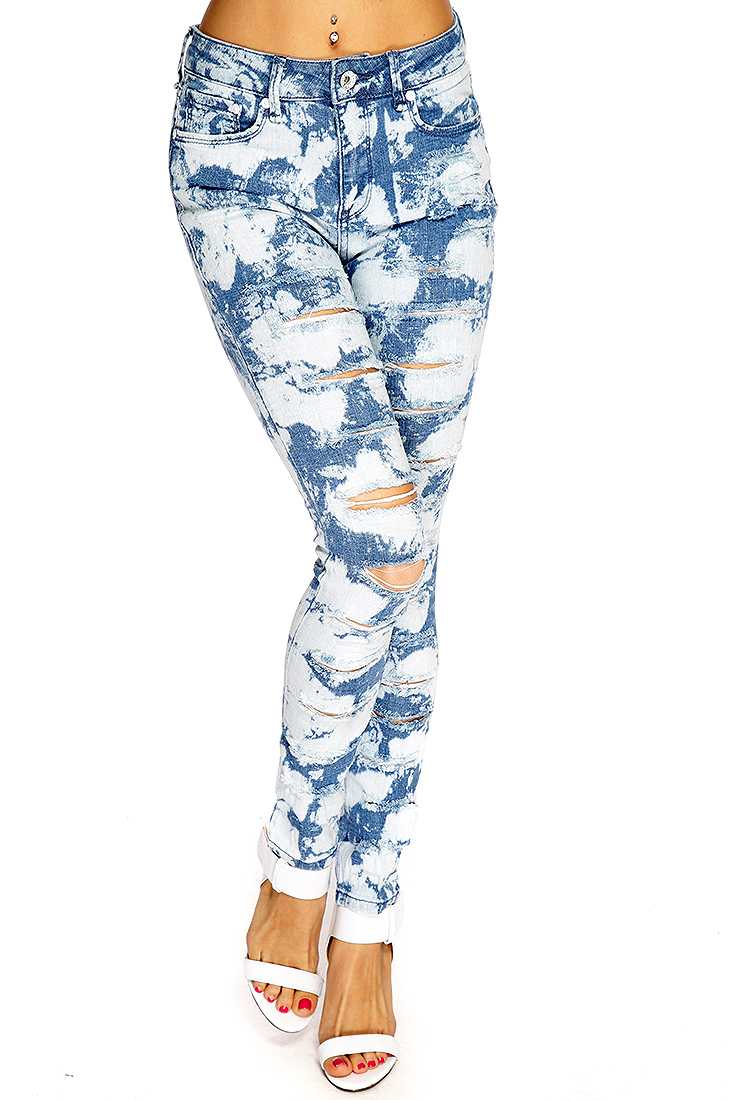 Cloudwash Denim Distressed Pants
