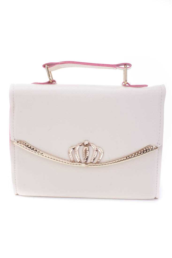 Cream High Polish Textured Trim Shoulder Handbag