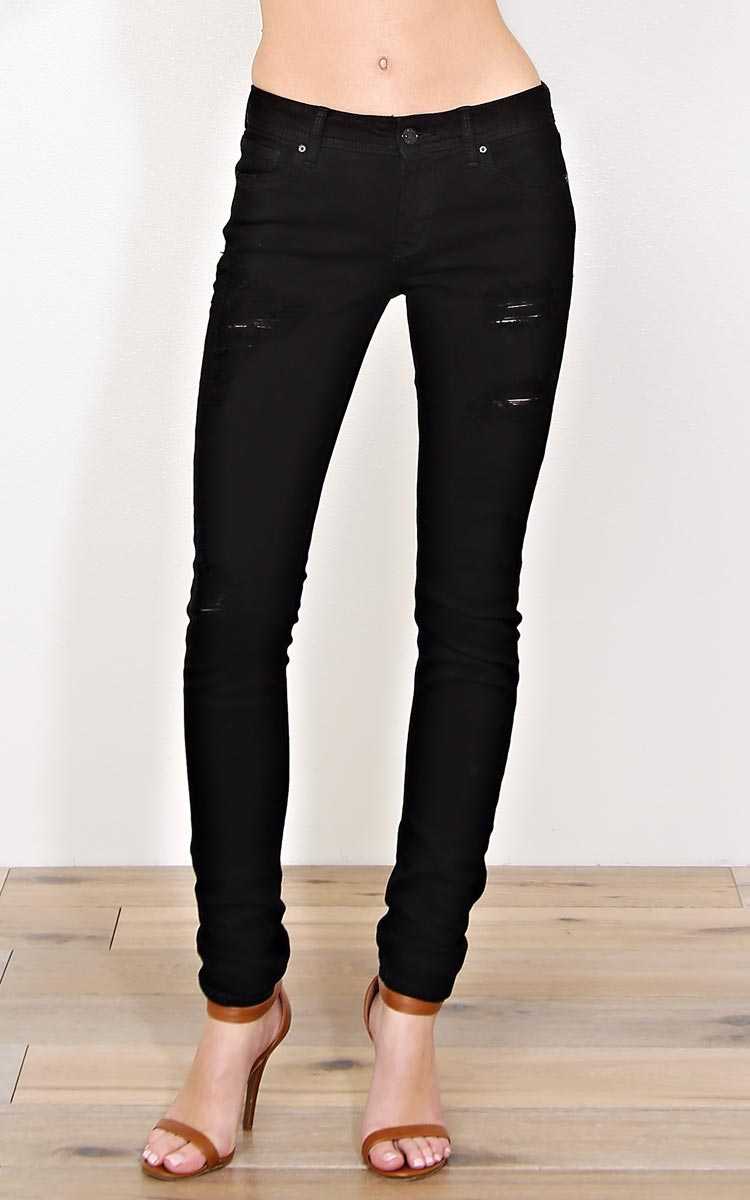 EUNINA Maxwell Skinny Jeans - Black Destroyed in Size by Styles For Less