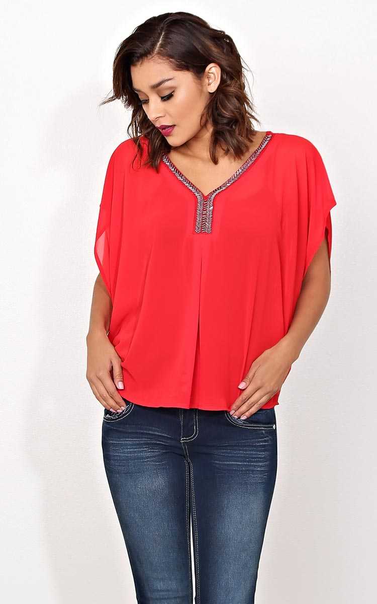 Bold Night Woven Beaded Top - - Red in Size by Styles For Less