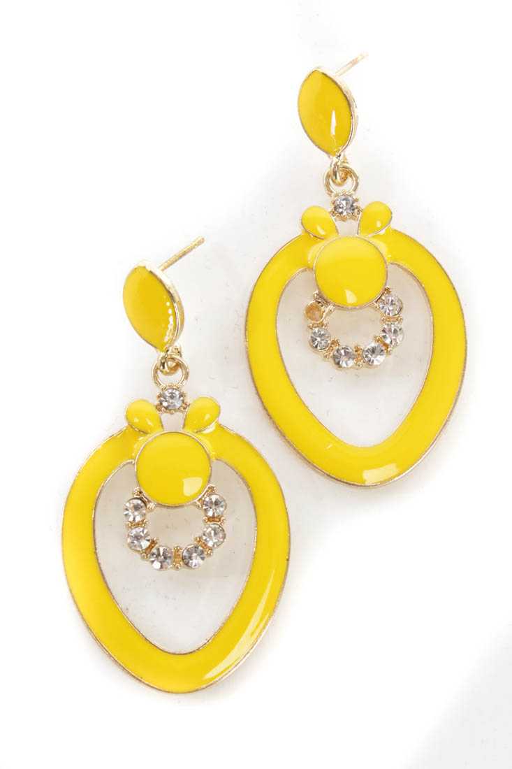 Yellow High Polish Rhinestone Decor Dangling Earrings