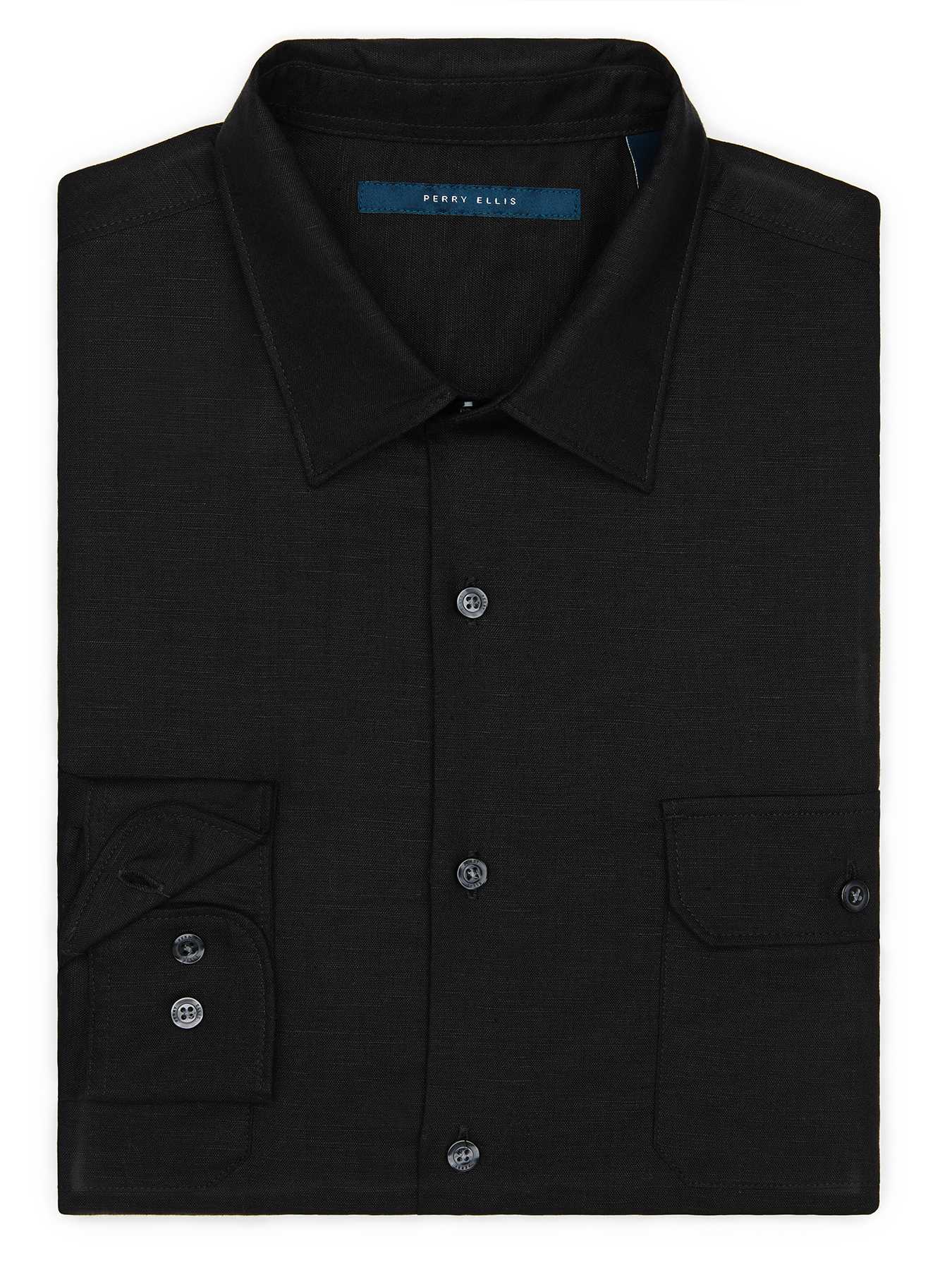 Perry Ellis Solid Linen Pocket Shirt