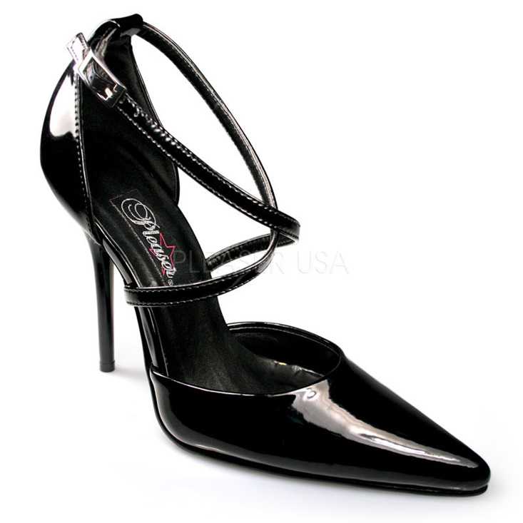 Black Cross Strap Pointed Toe High Heels Patent
