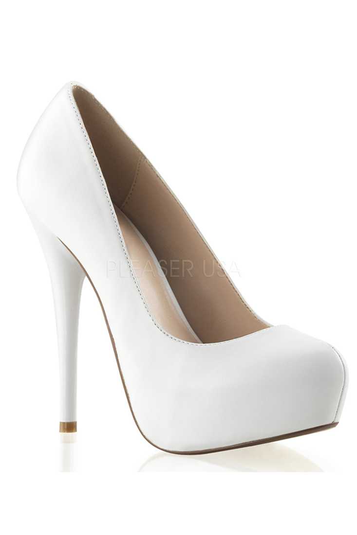White Round Toe Platform High Heels Pumps Faux Leather