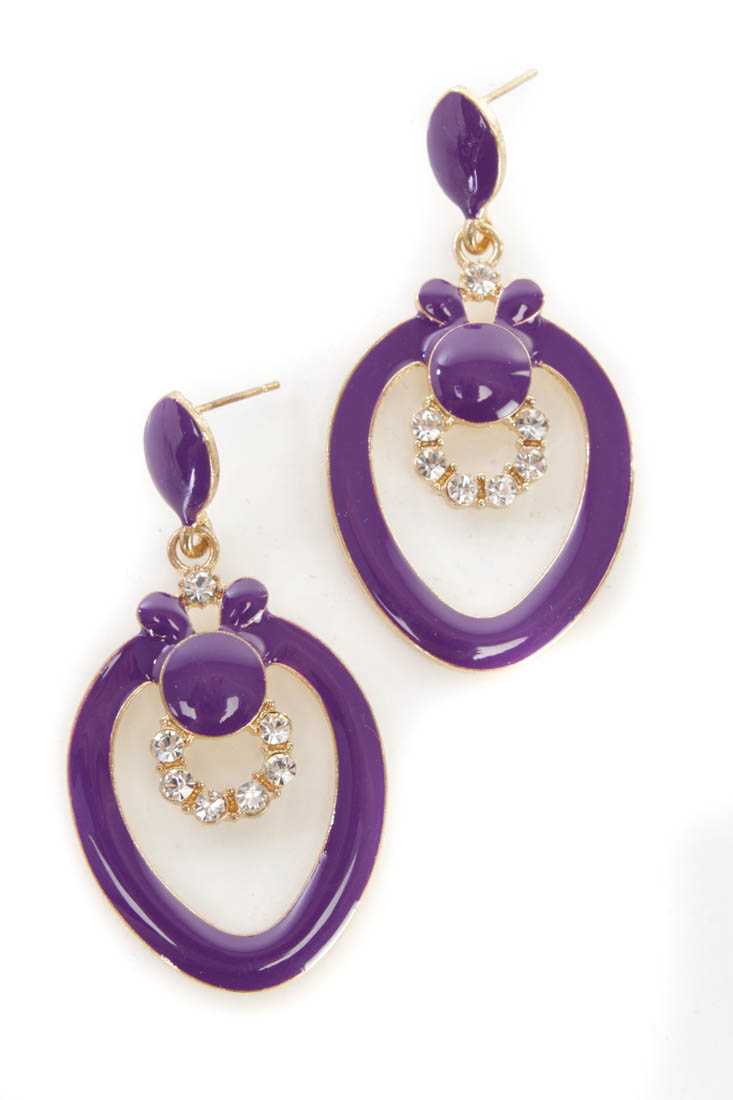 Purple High Polish Rhinestone Decor Dangling Earrings
