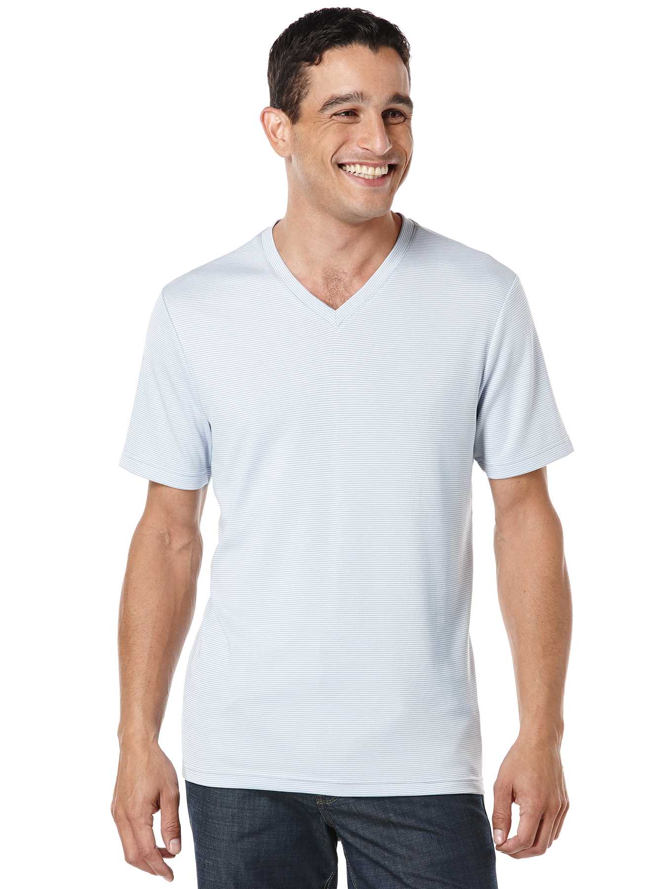 Perry Ellis Short Sleeve Stripe V-Neck Shirt