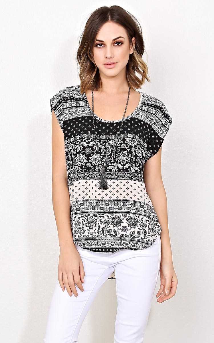 Ashlee Floral Woven Tank - SML - Black in Size Small by Styles For Less
