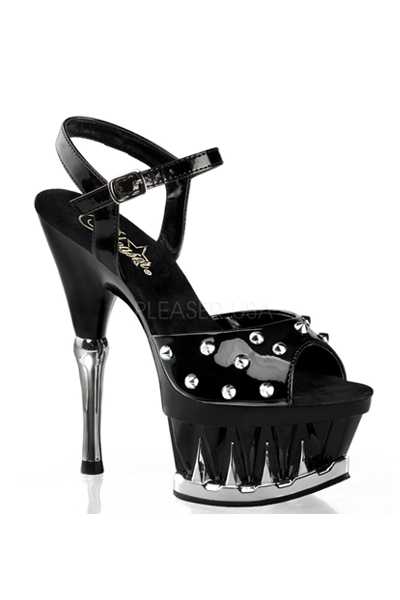Black Patent Spike Carved Platform High Heels