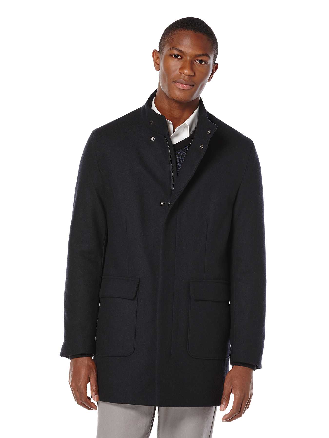 Perry Ellis Solid Navy Top Coat