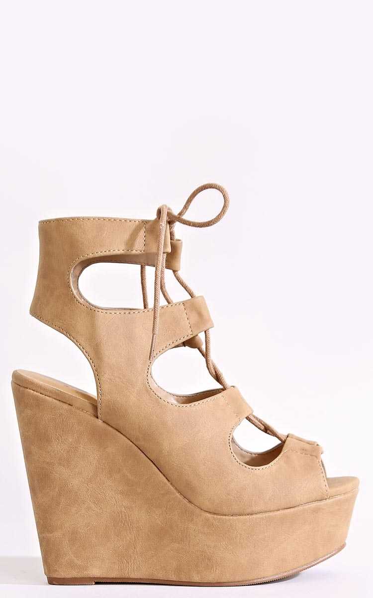Tied To You Faux Leather Wedges - Taupe in Size 6 by Styles For Less