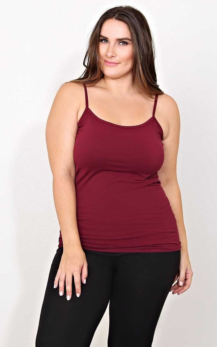 Plus Size Burgundy Seamless Knit Cami - N/S - Burgundy by Styles For Less
