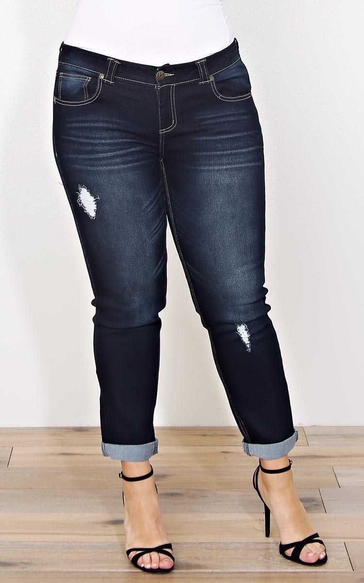 Plus Size PARIS BLUES Jen Skinny Jeans - Dk Destroyed in Size 15 by Styles For Less