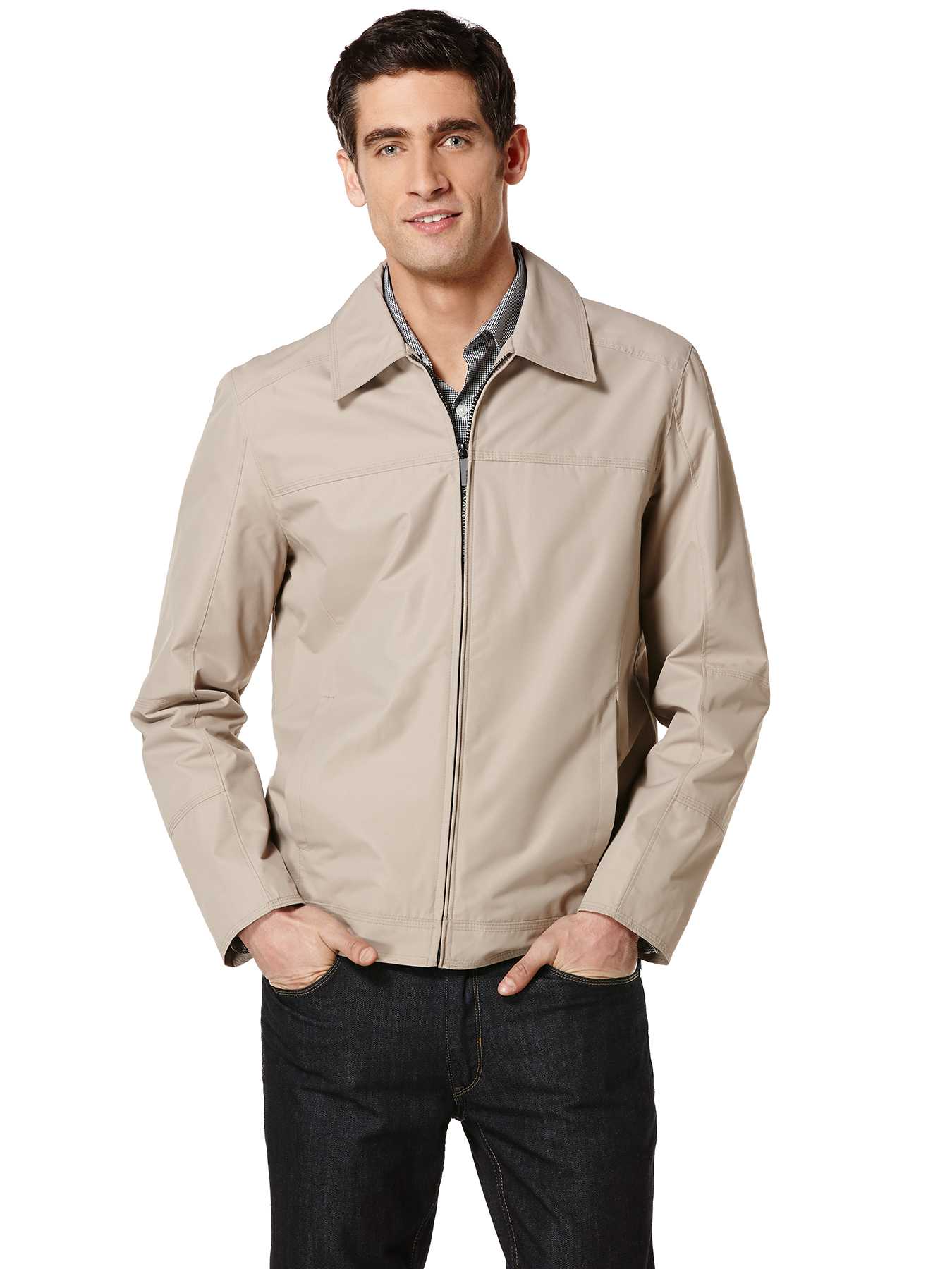 Perry Ellis Dobby Tech Zip Front Bomber Jacket