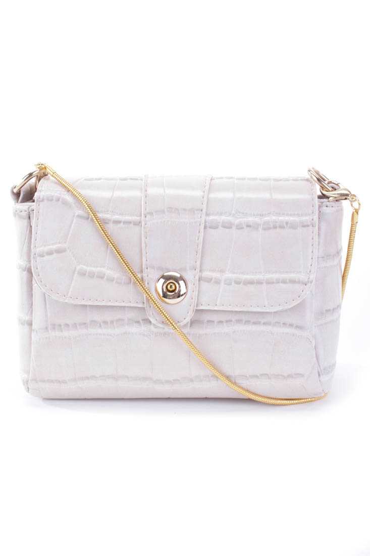Cream Croc Faux Leather Chain Strap Handbag