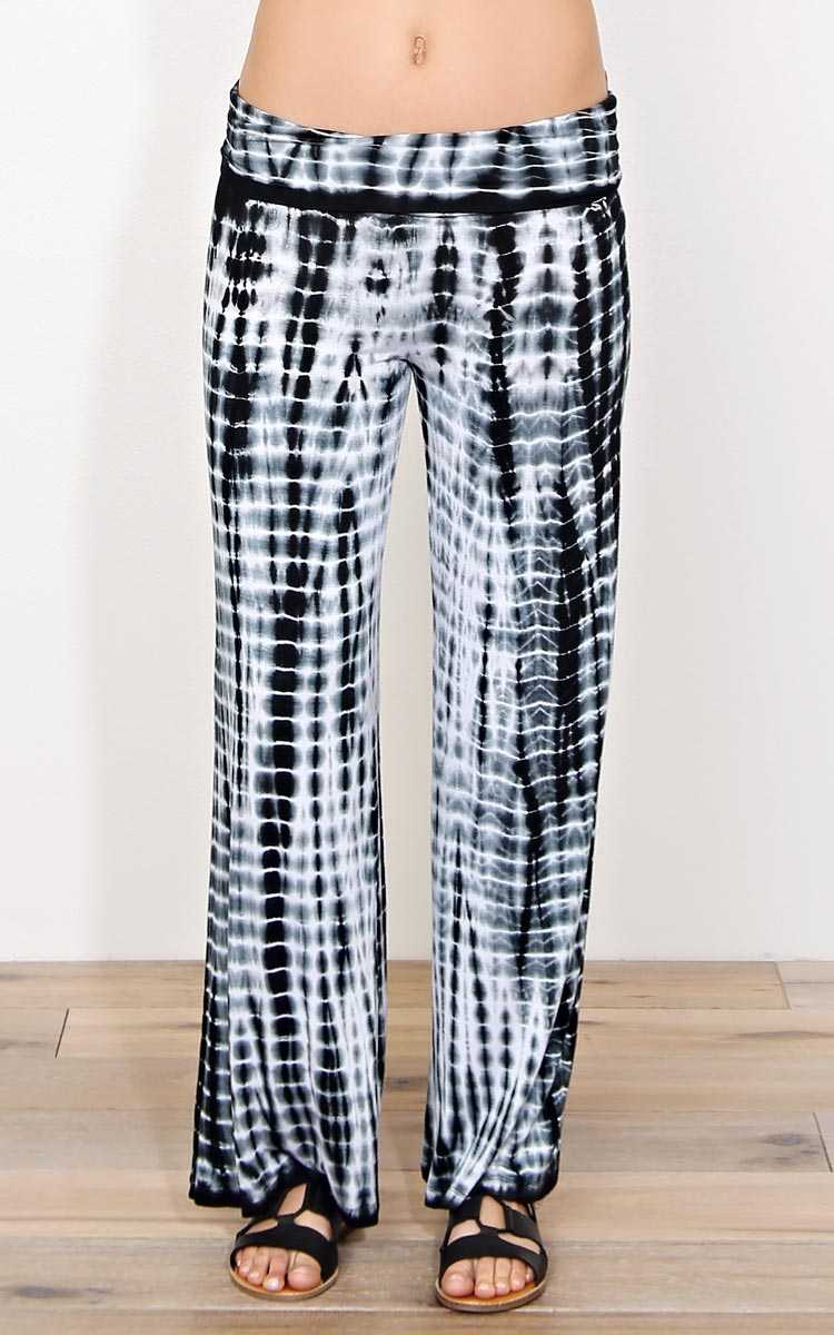 Vacation Vibes Tie Dye Palazzo Pants - SML - Black/White in Size Small by Styles For Less